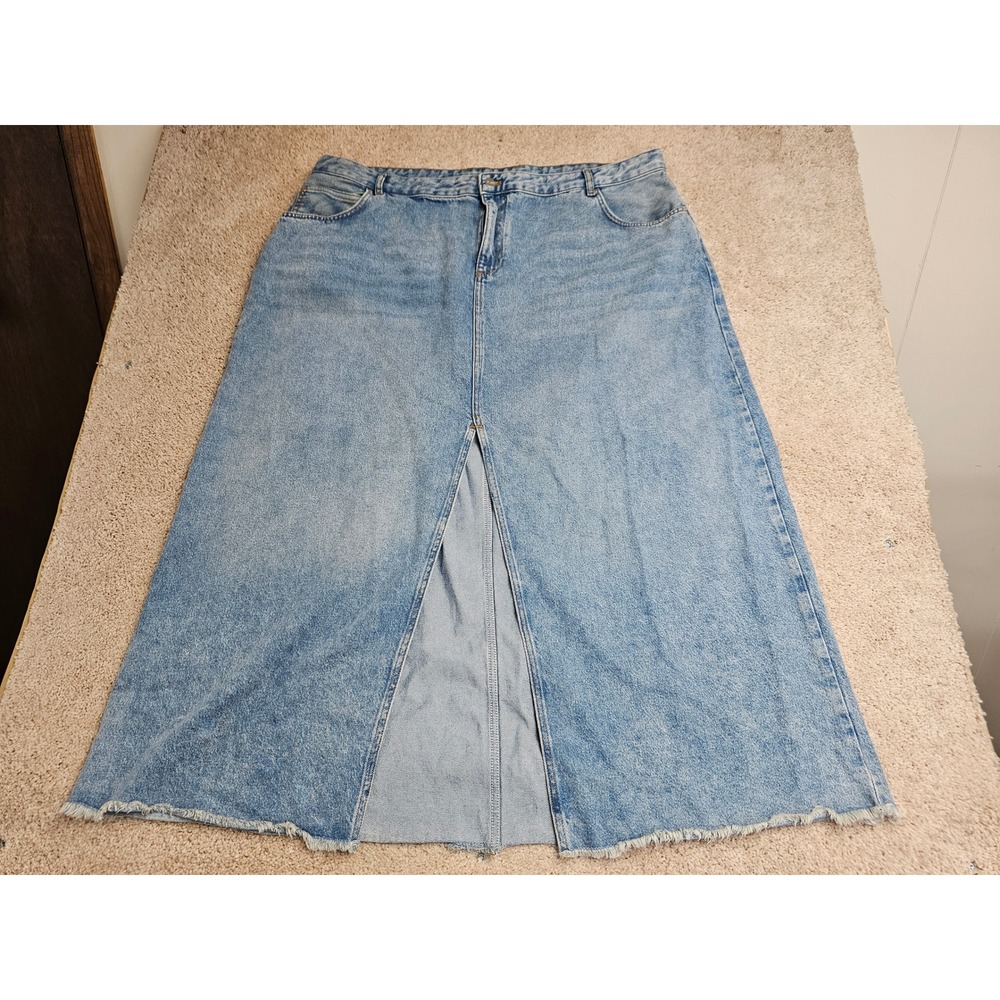 Pilcro Anthropologie Denim Maxi Skirt Light Wash Raw Hem Front Slit Blue 26W